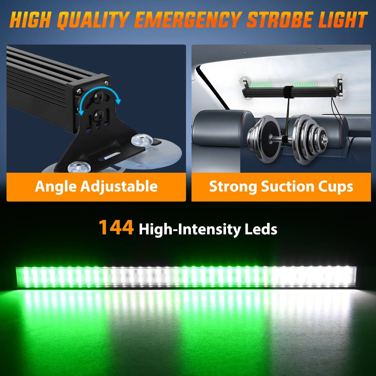 Led Strobe Light 144 LED Strobe Traffic Advisor Light Bar Green White with Controller 2 in 1 Automotive Emergency Warning Flashing Police Windshield Lights Bars for Cars Tow Plow Trucks Construction Vehicles