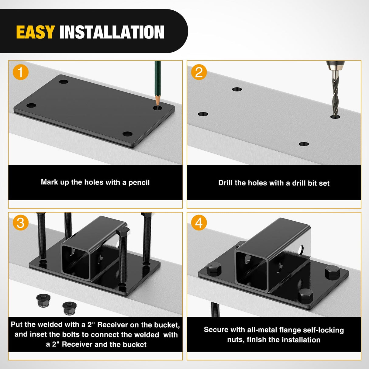 Trailer Hitch Bolt on Tractor Bucket 2 inch Receiver 5/8¡± Hitch Pin Hole Class 3 Trailer Hitch
