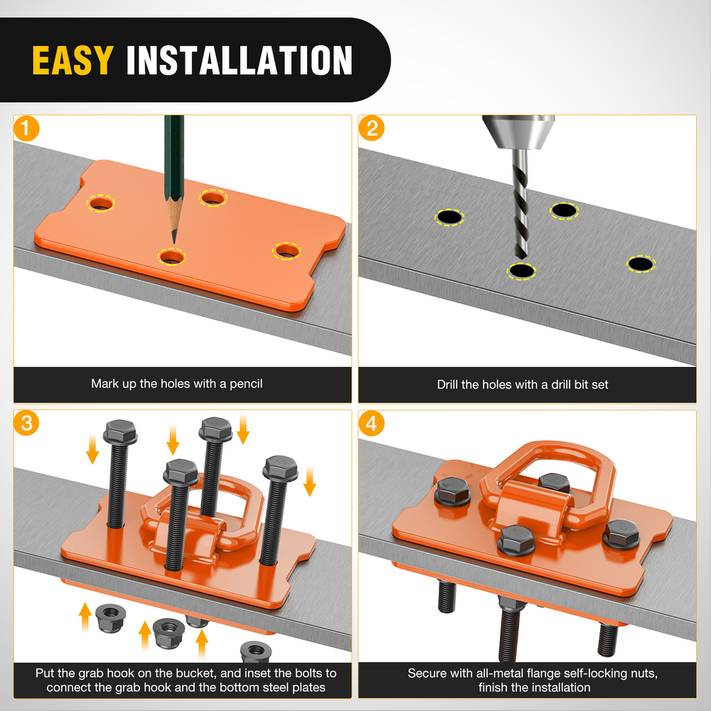 Nilight 2Pcs 1/2" D Rings for Trailers Heavy Duty Trailer Tie Down Rings, Incl. Mounting Hardware, Forged Steel Bolt-On Grab with Back Plates Compatible with Tractor RV UTV Truck, Max 12000Lbs, Orange