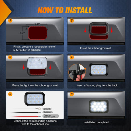 Tail Brake Turn Reverse Lights 2 Pcs 5 X 3 Inch 24 Led White Rectangular Trailer Tail Light
