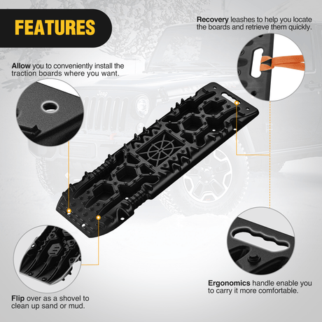 Traction Boards Off-Road Recovery Traction Boards For 4WD 4X4 with Jack Lift & Carry Bag (Black)