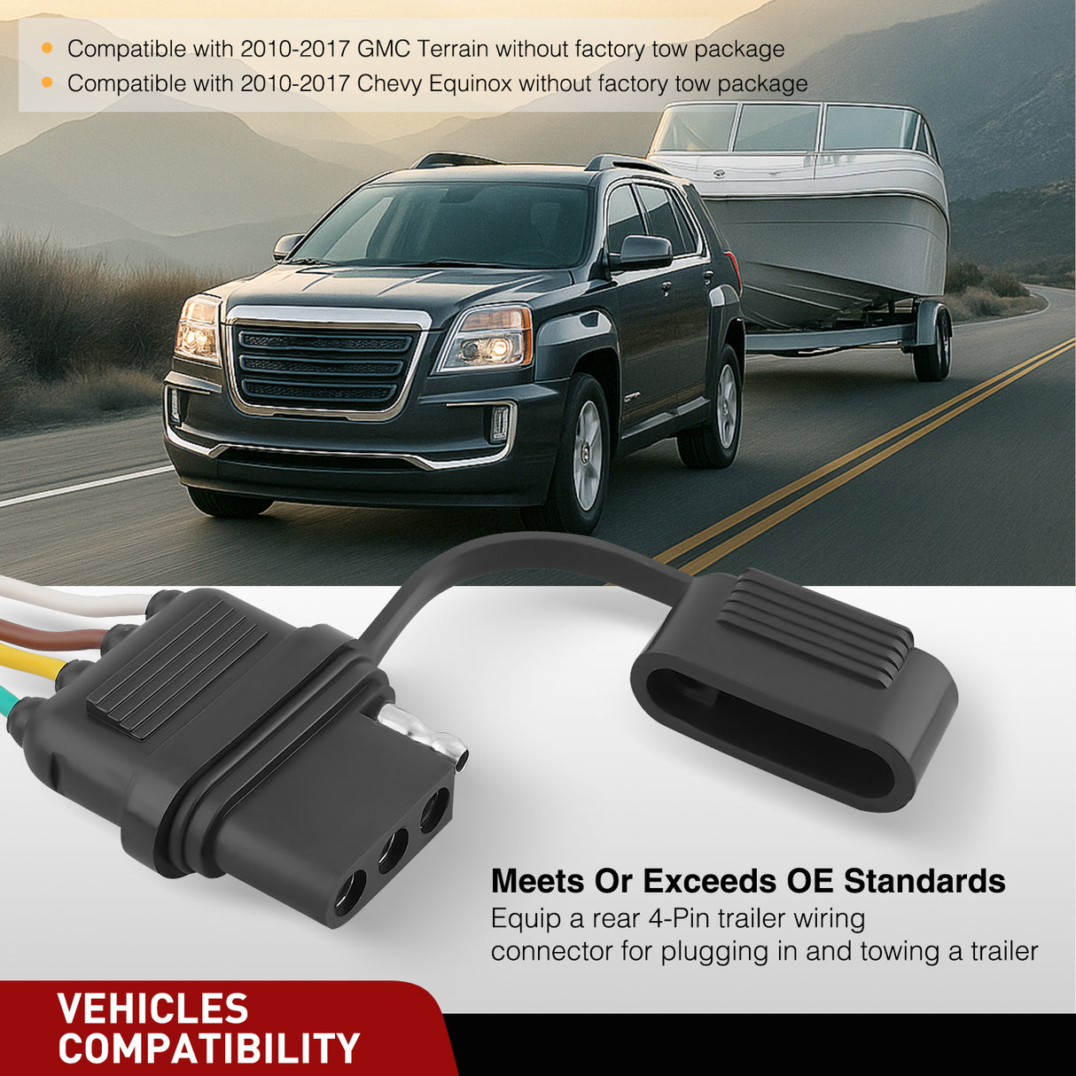 4 Pin Trailer Wiring Harness Kit 56094 Vehicle Side Custom for 2010 2011 2012 2013 2014 2015 2016 2017 Chevy Equinox GMC Terrain Trailer Light Harness w/o Factory Tow Package