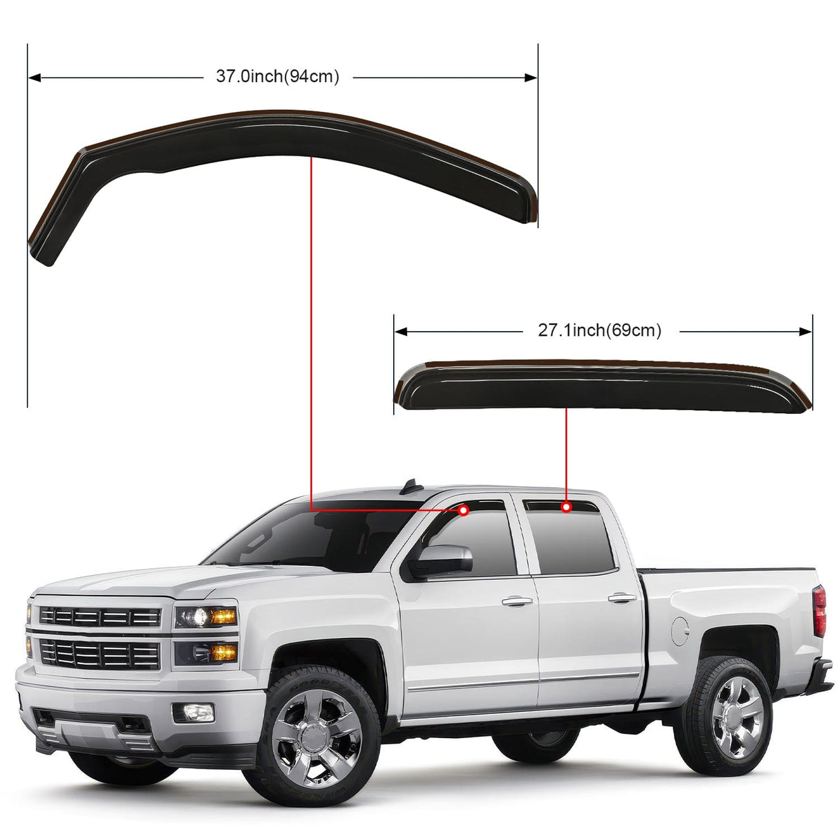 Rain Guards Window Visor Compatible with Chevy Silverado 1500/Avalanche 2007 2008 2009 2010 2011 2012 2013 GMC Sierra 1500/Silverado/Sierra 2500-3500HD Crew Cab Yukon XL in Channel Rain Guards