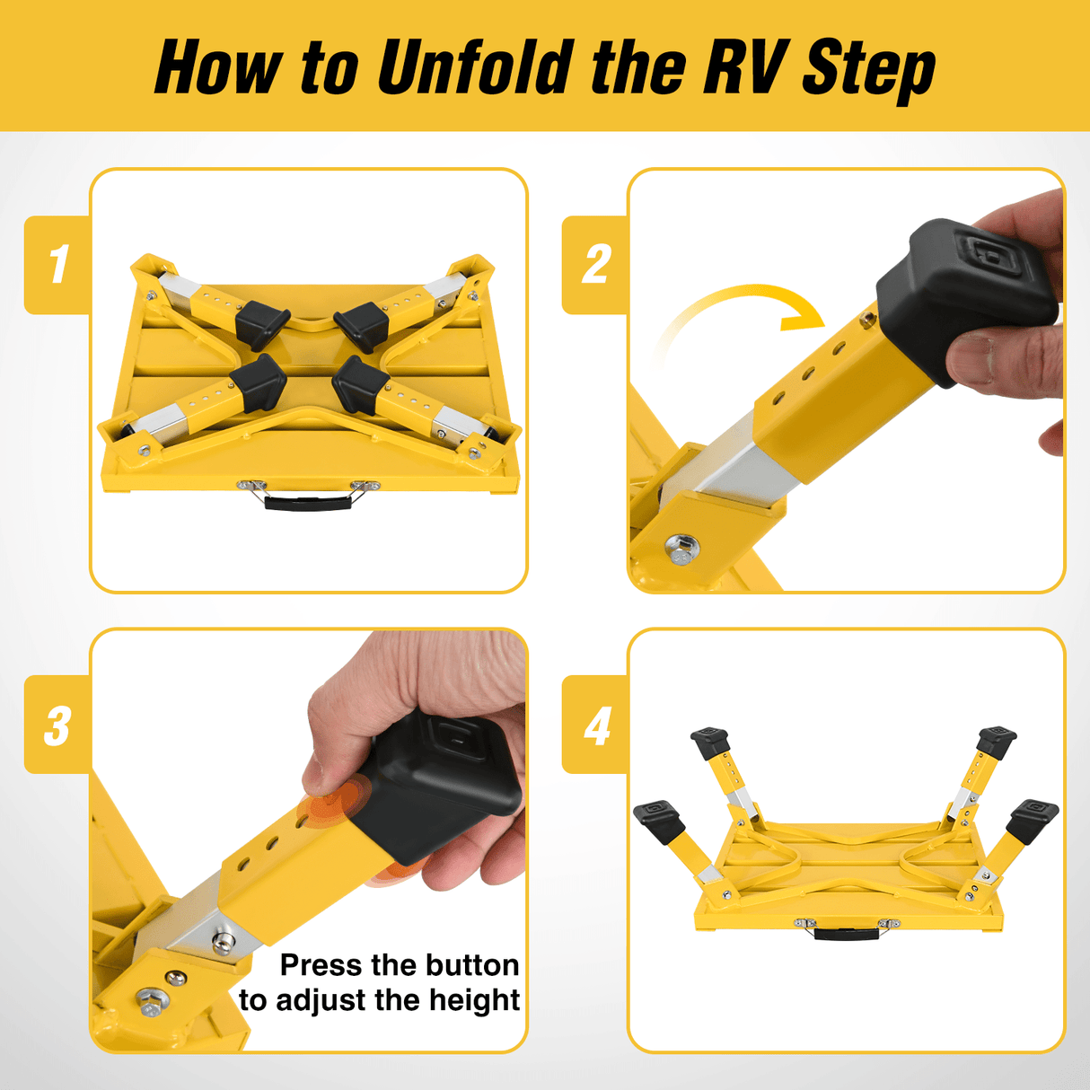 RV Parts RV Yellow Folding Aluminum 4 Levels Adjustable Height Portable Platform Step