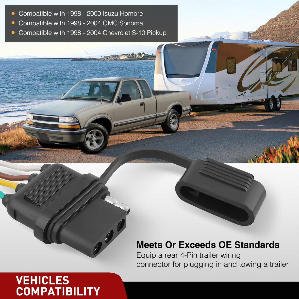 Wiring Harness Kit 4 Pin Trailer Wiring Harness 55359 Vehicle Side Custom for 1998 1999 2000 2001 2002 2003 2004 Chevrolet S10 GMC Sonoma Isuzu Hombre Trailer Light Harness Tow Hitch Wiring