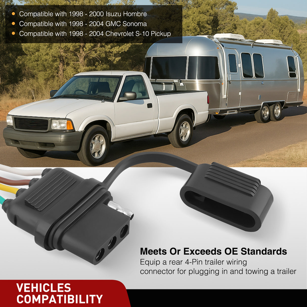 4 Pin Trailer Wiring Harness 55359 Vehicle Side Custom for 1998 1999 2000 2001 2002 2003 2004 Chevrolet S10 GMC Sonoma Isuzu Hombre Trailer Light Harness Tow Hitch Wiring