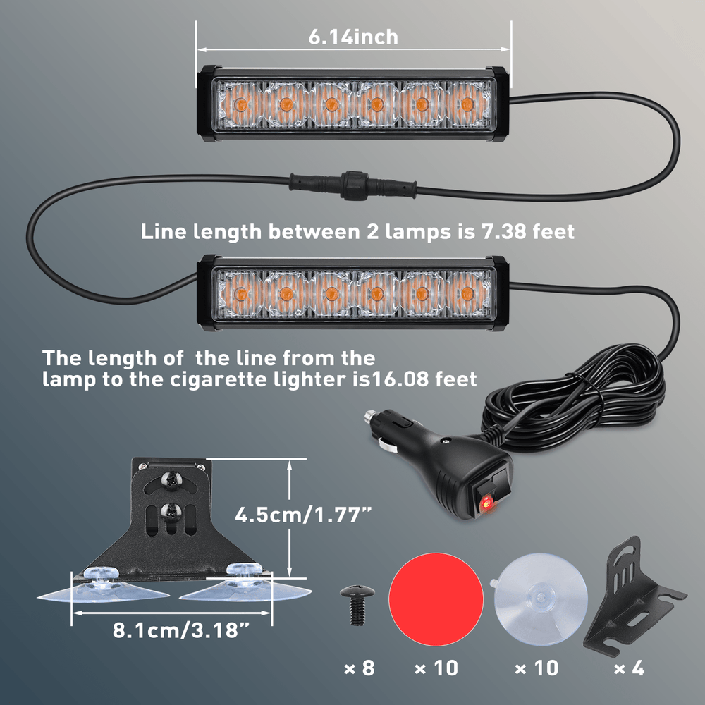 Led Strobe Light 12LED Emergency Strobe Traffic Advisor Light Bar 2 in 1 Amber Dash Warning Safety Flashing Lights Front/Rear Windshield Construction Lights for Trucks Cars Plow Police Firefighter Vehicles