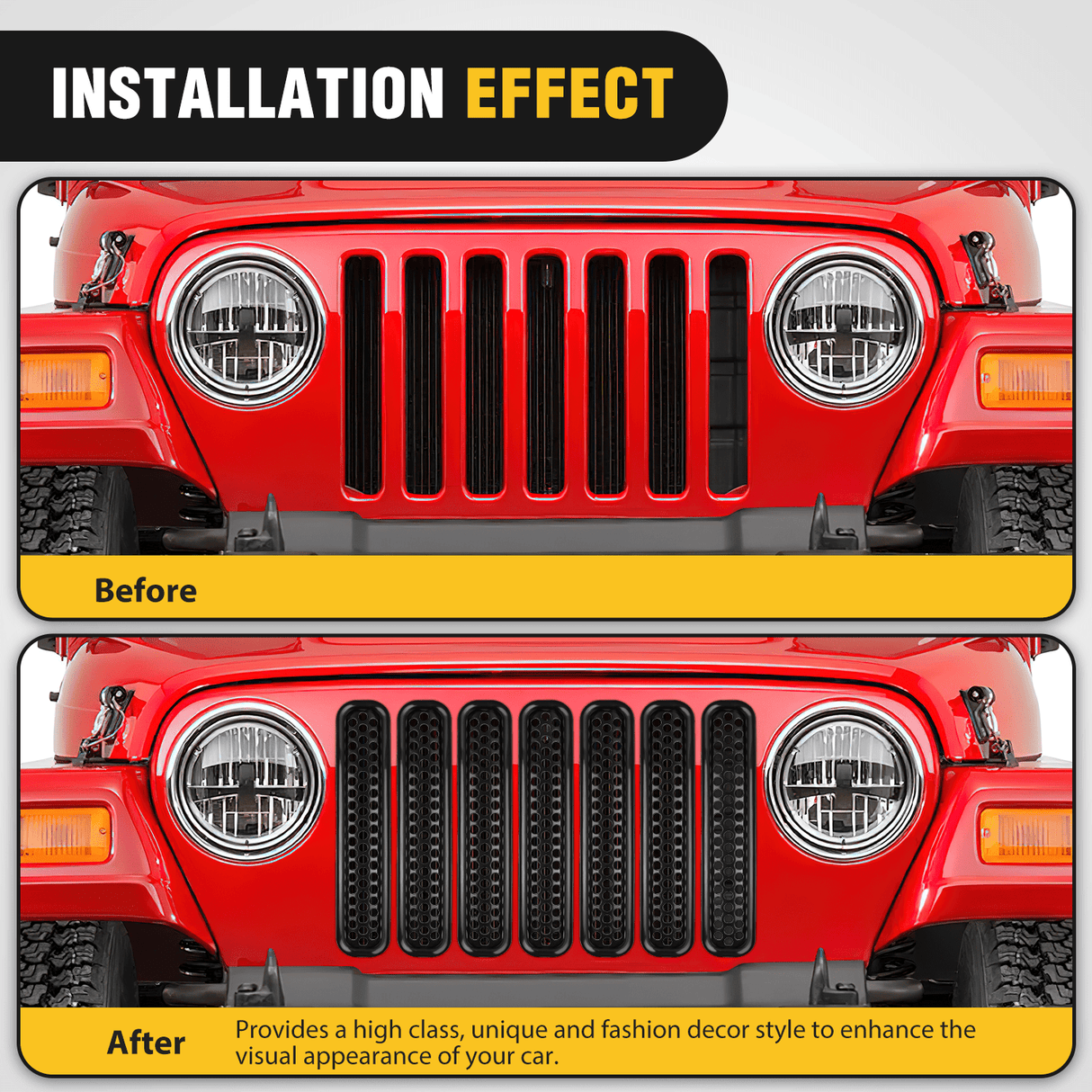 Accessories 7Pcs Front Grille Trims Inserts Cover Guard Fit for 1997 1998 1999 2000 2001 2002 2003 2004 2005 2006 Wrangler TJ & Unlimited