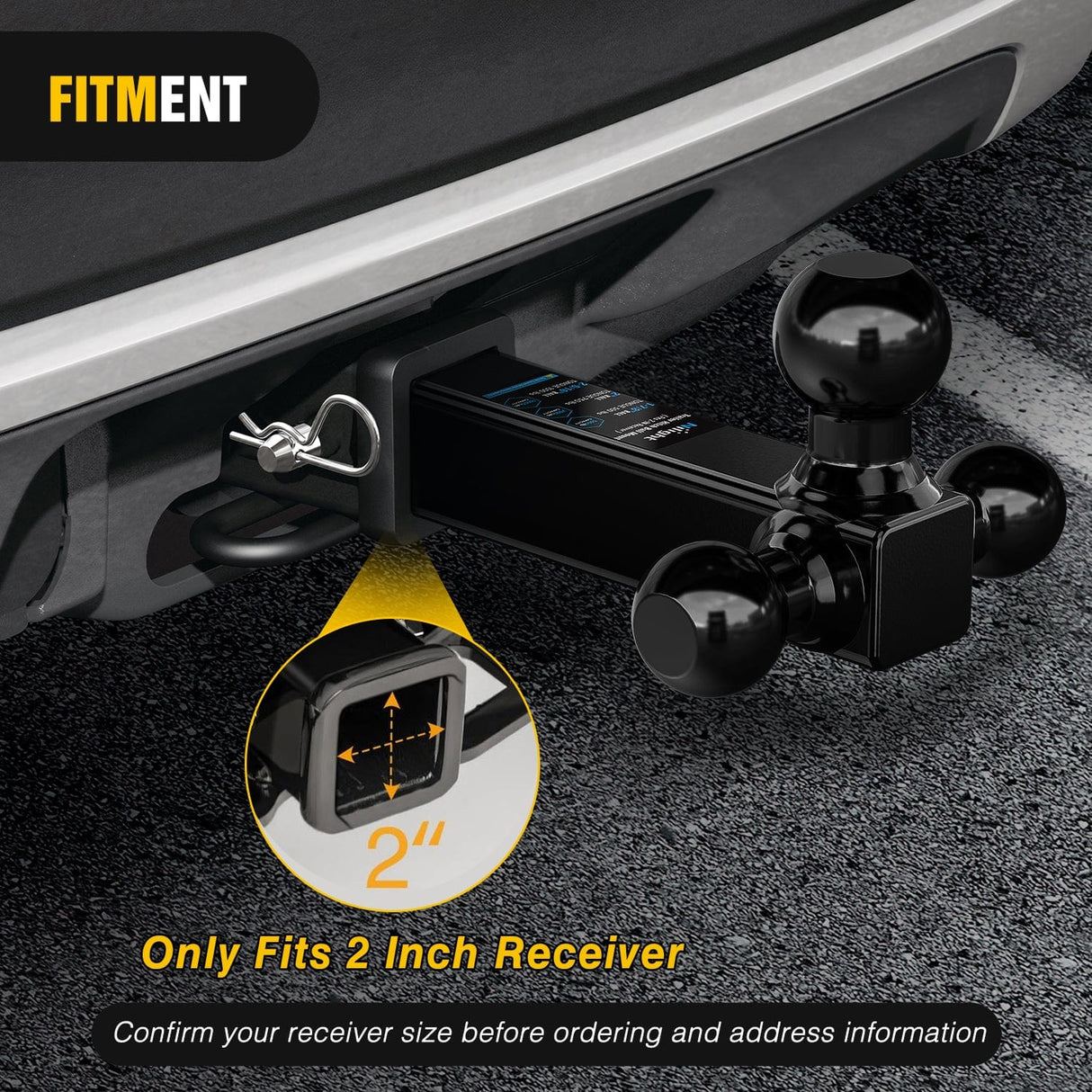 Trailer Hitch Trailer Hitch Ball Mount, 1-7/8 Inch, 2 Inch, 2-5/16 Inch Balls, Fits 2 Inch Square Receiver, 10,000 lbs