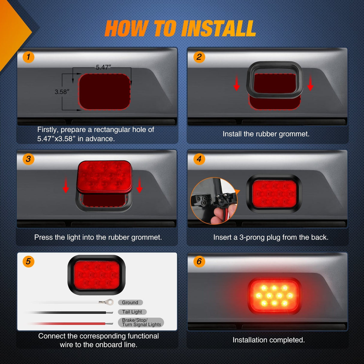 Tail Brake Turn Reverse Lights 2 Pcs 5 X 3 Inch 10 Led Red Rectangular Trailer Tail Light