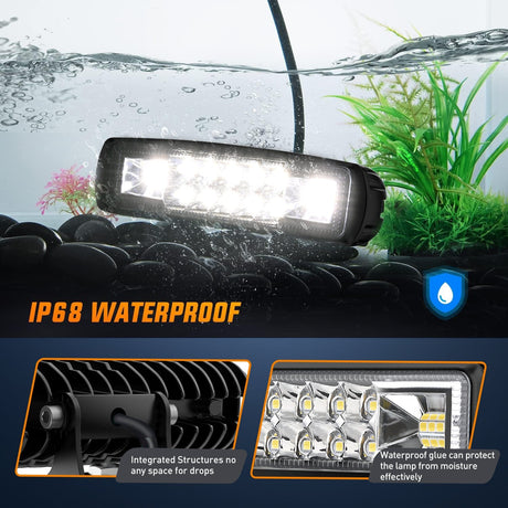 LED Light Bar LED Pods 2PCS 6 Inch 60W Flood Spot Beam Combo Light Bar Driving Fog Off Road Lighting 12V 24V for Trucks UTV ATV Marine Boat Golf Cart Trailer