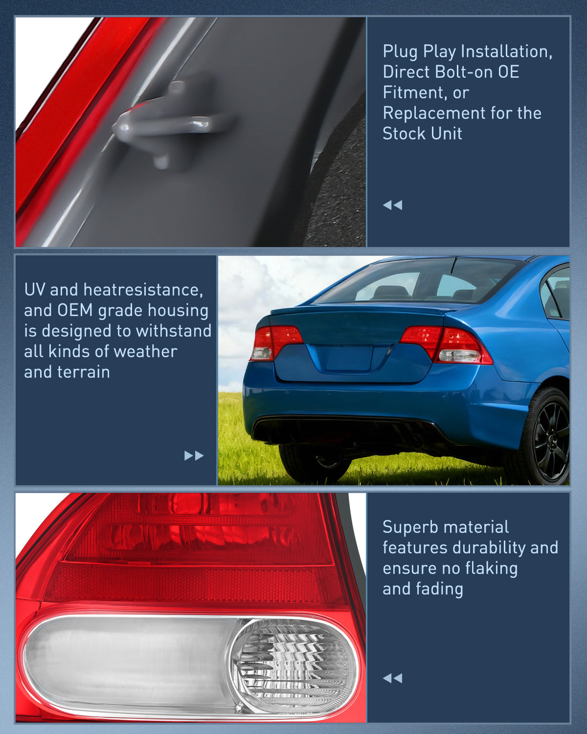 Taillight Assembly Compatible with 2006 2007 2008 Honda Civic Sedan Hybrid DX EX GX LX 4 Door Rear Lamp Replacement OE Style Driver Side