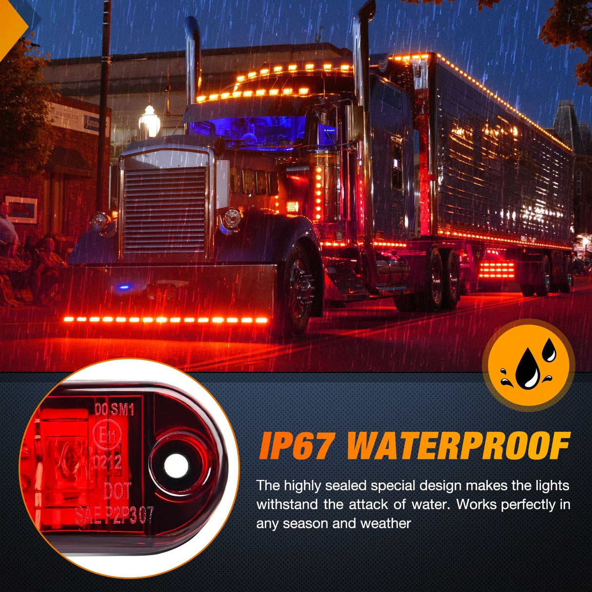 Side Marker Clearance Lights 2.5Inch Oval Red Amber 2 Diode LED Side Marker Light 20PCS