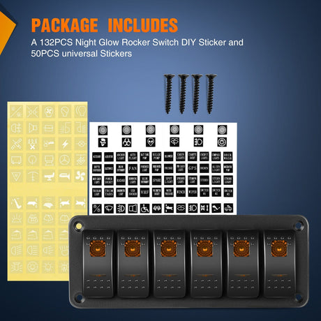 Rocker Switch 6Gang Aluminum 5Pin ON/Off Rocker Switch Panel Orange