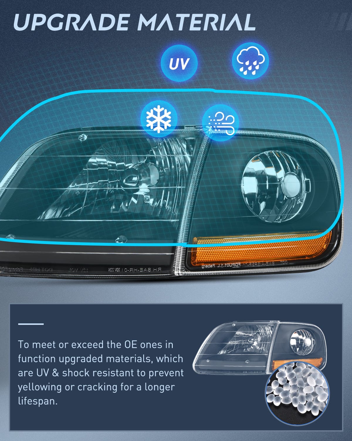 Headlight Assembly 1997 1998 1999 2000 2001 2002 2003 Ford F150 Headlight Assembly Expedition Black Housing Amber Reflector