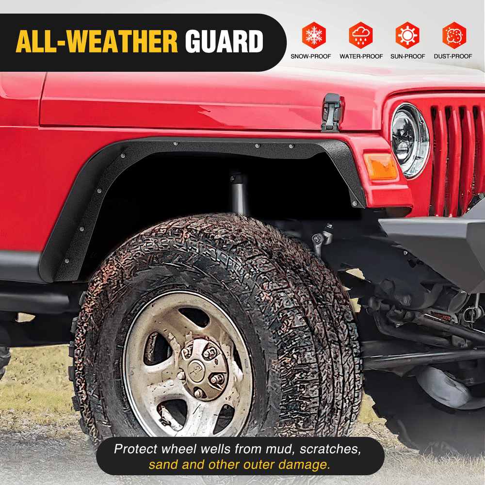 Fender Off-Road Fender Flares Kit Compatible with 1997 1998 1999 2000 2001 2002 2003 2004 2005 2006 Wrangler TJ & LJ