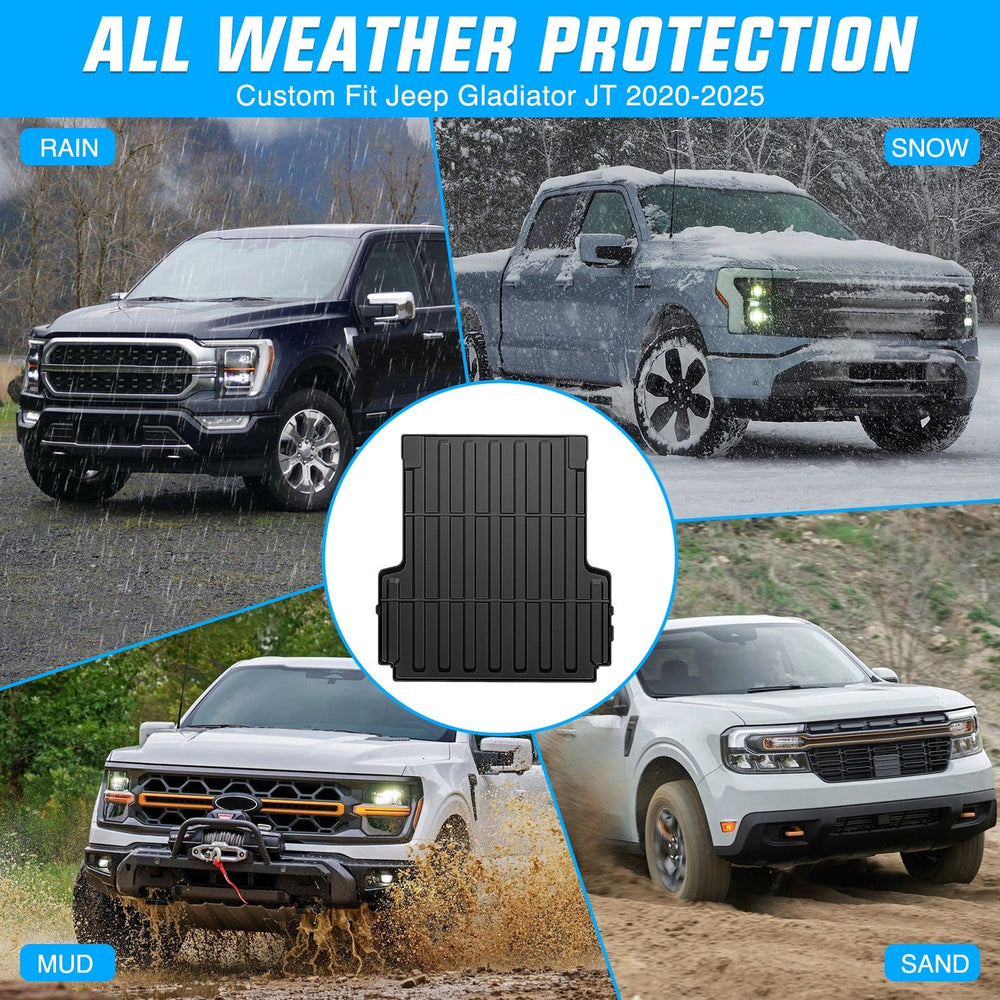 Truck Bed Mat 5 FT Rubber Short Trunk Bed for 2020 2021 2022 2023 2024 2025 Jeep Gladiator JT, TPE Heavy-Duty Pick-up Bed Liner for Gladiator 2020 2021 2022 2023 2024 2025 Accessories, Anti-Slip Texture, All Weather Protection