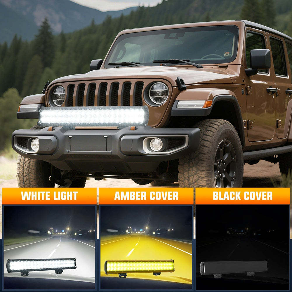 LED Light Bar 20 Inch 126W Double Row Spot Flood Led Light Bar with Amber/Black Covers