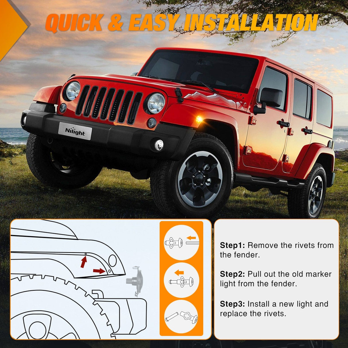 Side Marker Clearance Lights 2007-2017 Jeep Wrangler JK JKU 8LED Smoked Lens Amber Side Marker Light