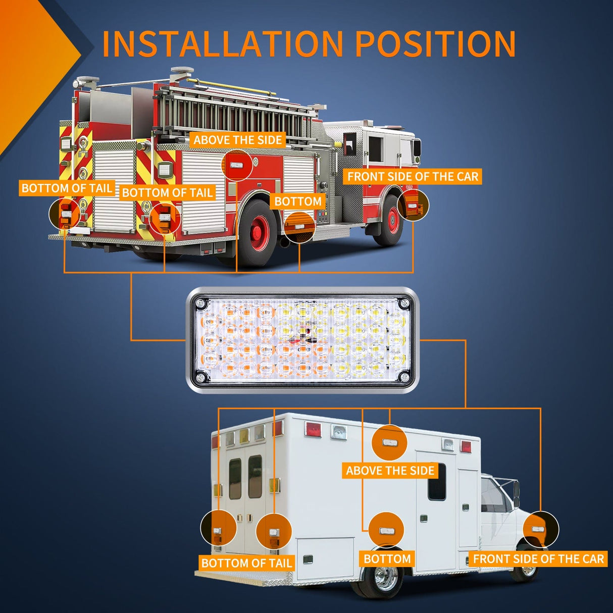 led strobe light 42LED Amber White Wireless Magnetic Strobe Lights Surface Mount Waterproof 5 Patterns (Pair)