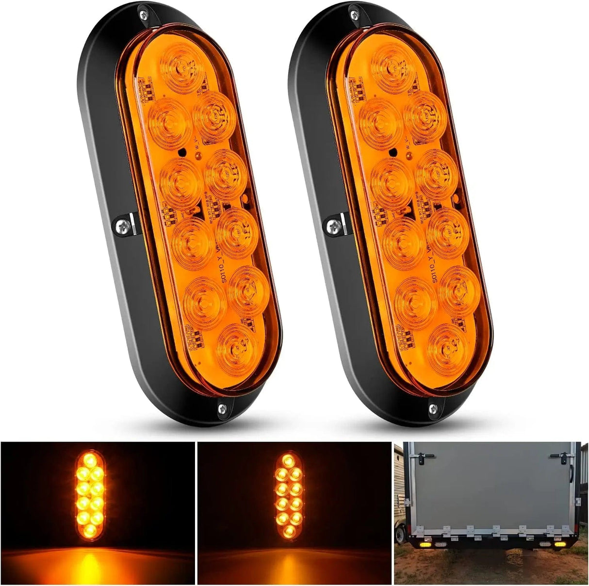 Tail Brake Turn Reverse Lights 6 Inch Oval Amber Upgrade LED Trailer Tail Lights (Pair)