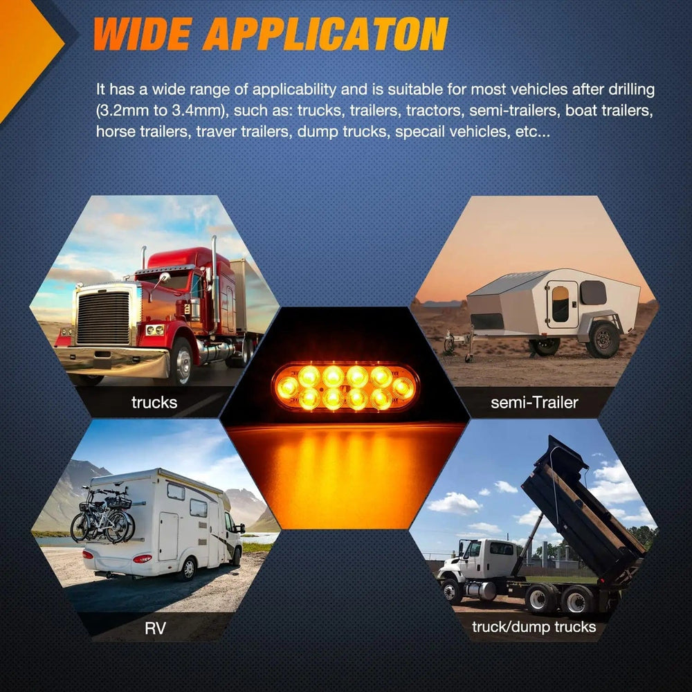 Tail Brake Turn Reverse Lights 6 Inch Oval Amber Upgrade LED Trailer Tail Lights (Pair)