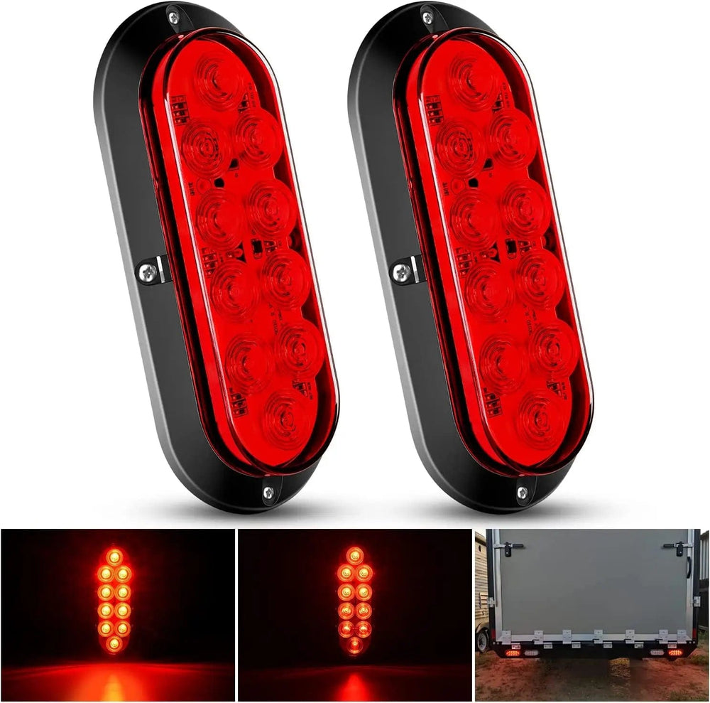 Tail Brake Turn Reverse Lights 6 Inch Oval Red Upgrade LED Trailer Tail Lights (Pair)