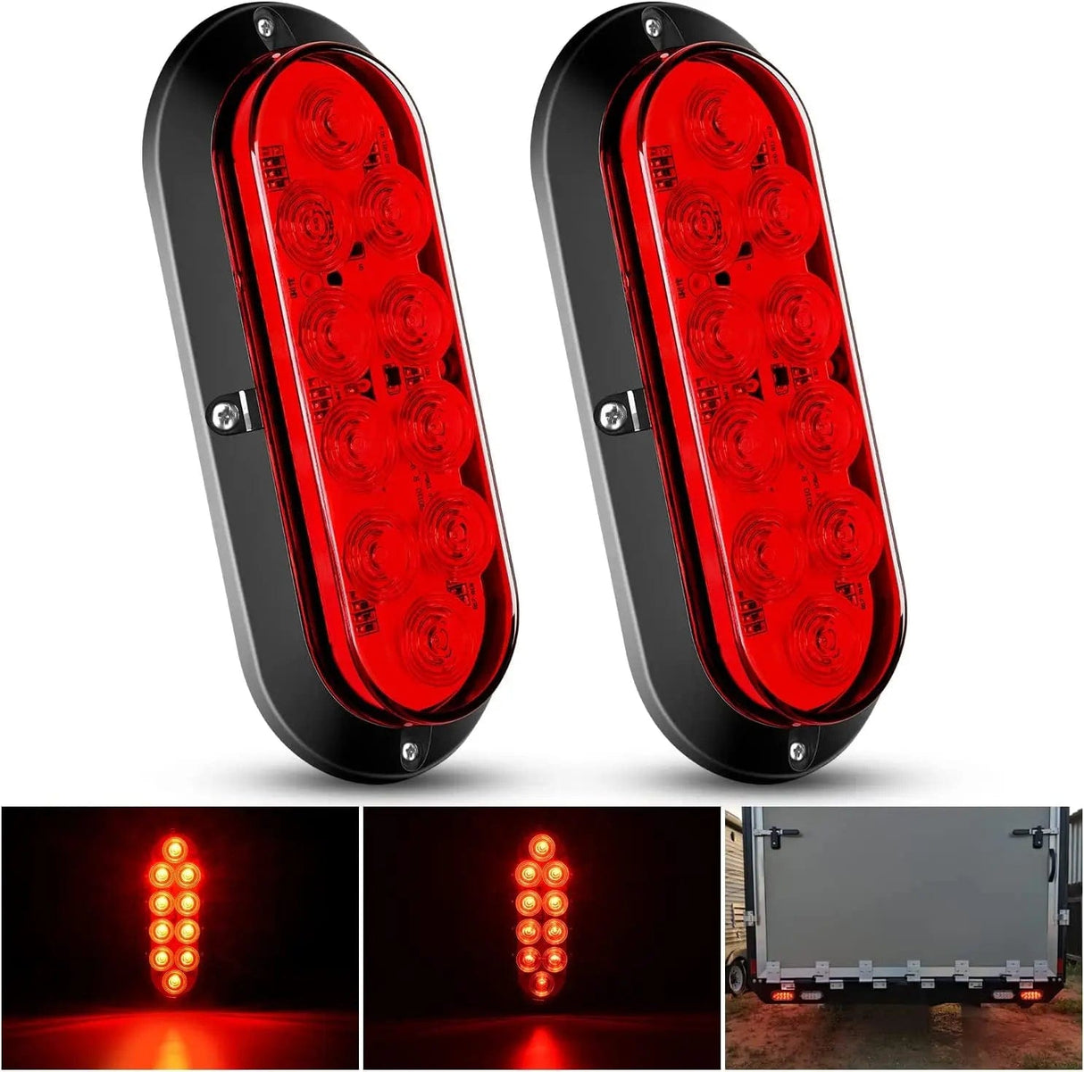 Tail Brake Turn Reverse Lights 6 Inch Oval Red Upgrade LED Trailer Tail Lights (Pair)