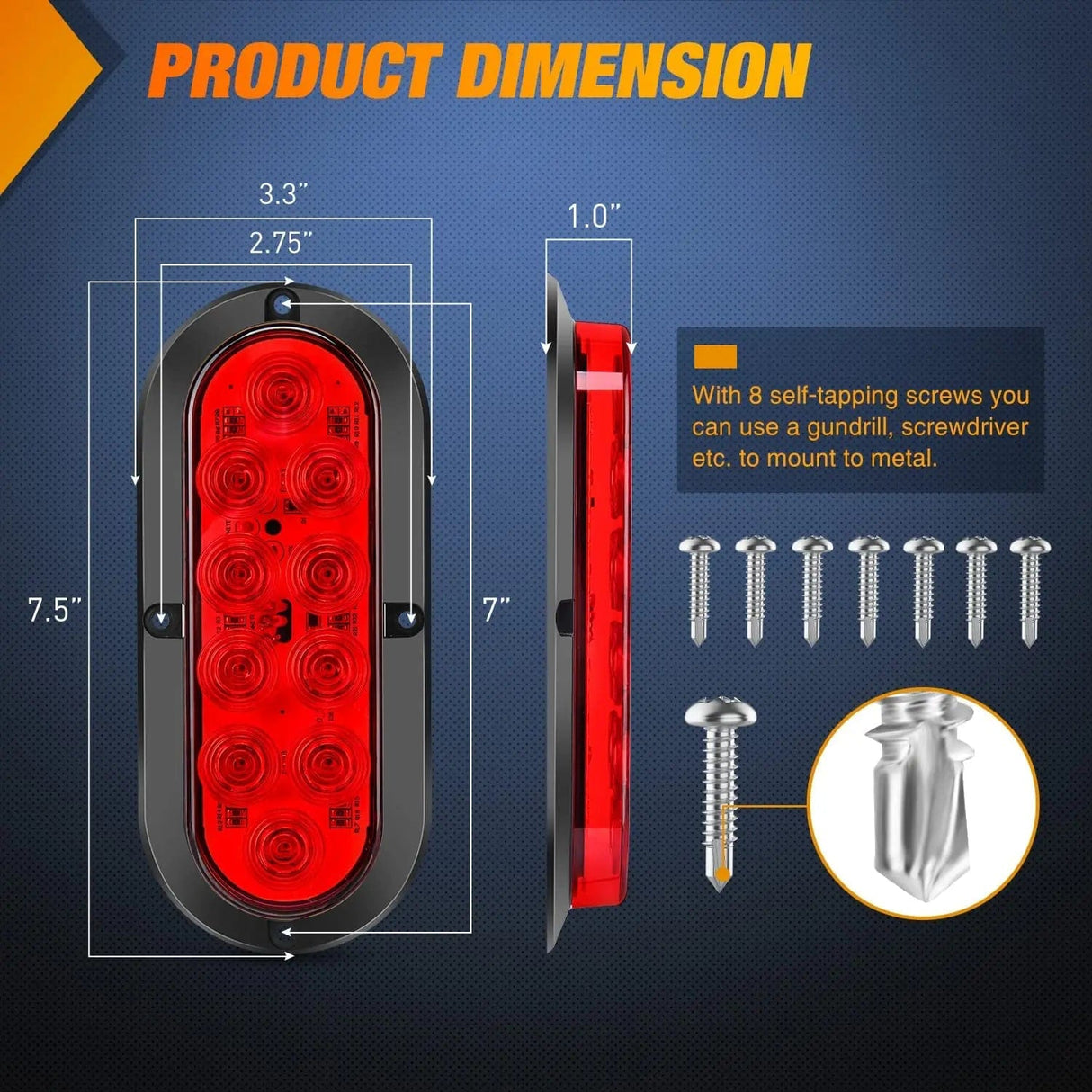 Tail Brake Turn Reverse Lights 6 Inch Oval Red Upgrade LED Trailer Tail Lights (Pair)