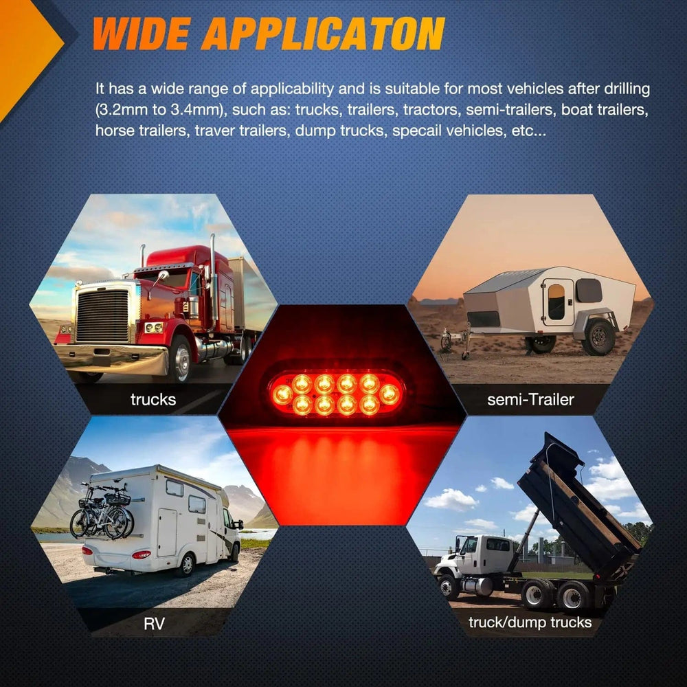 Tail Brake Turn Reverse Lights 6 Inch Oval Red Upgrade LED Trailer Tail Lights (Pair)