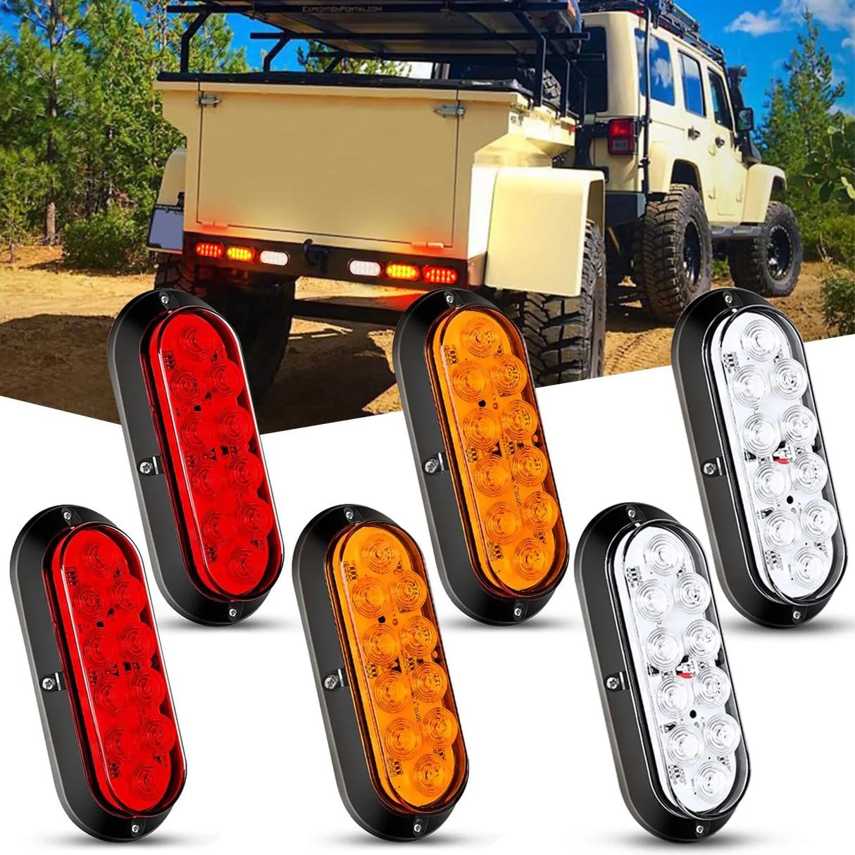 6 Inch Oval Red White Amber Upgrade LED Trailer Tail Lights (6PCS) Nilight