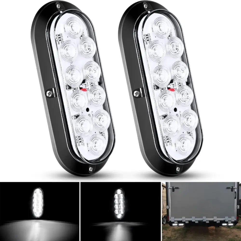 Tail Brake Turn Reverse Lights 6 Inch Oval White Upgrade LED Trailer Tail Lights (Pair)
