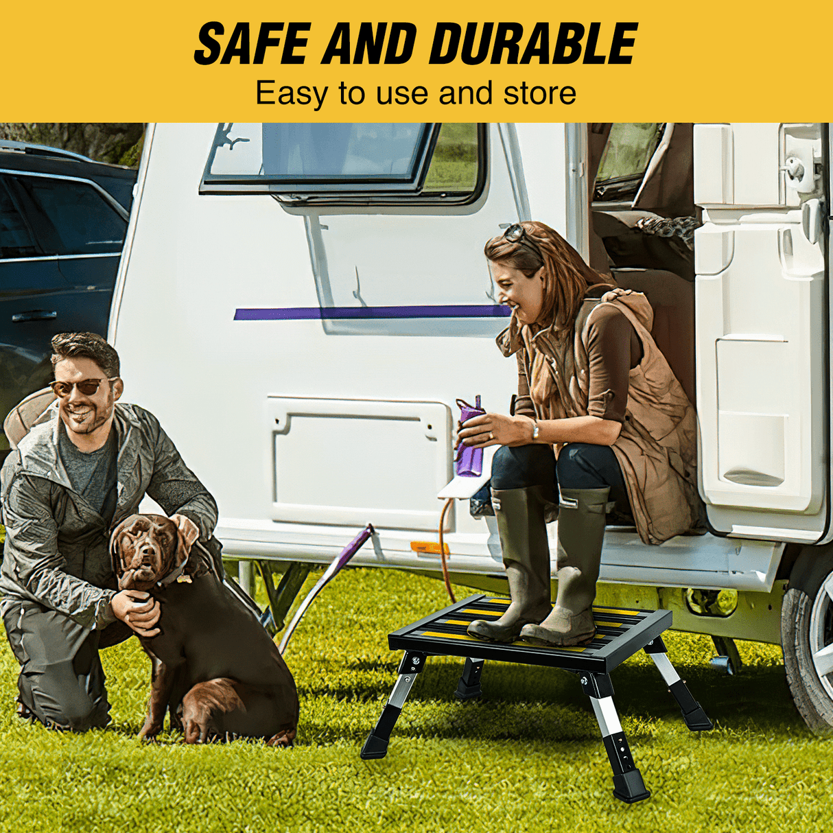 RV Parts RV Black Folding Aluminum 4 Levels Adjustable Height Portable Platform Step