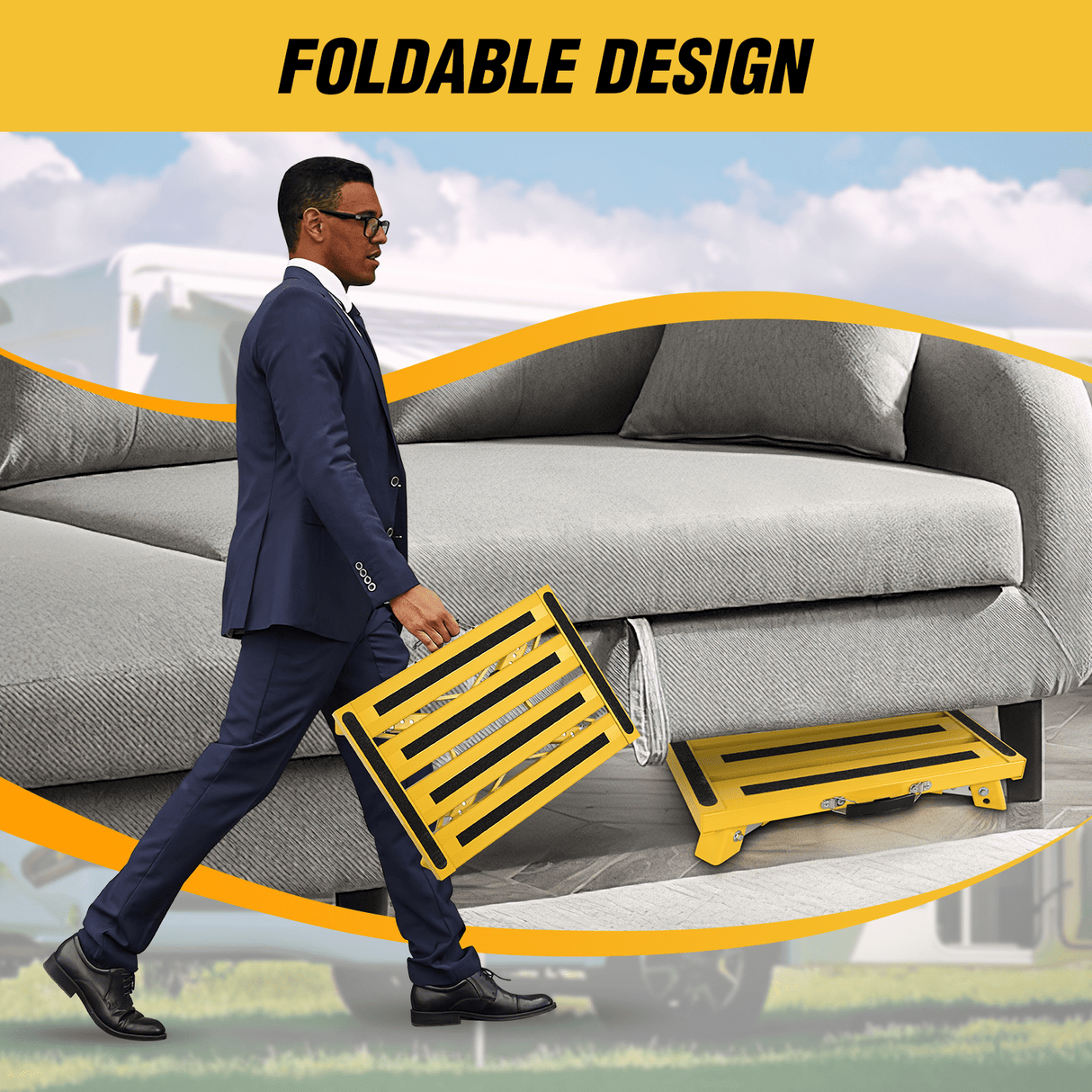 RV Parts RV Yellow Folding Aluminum 4 Levels Adjustable Height Portable Platform Step