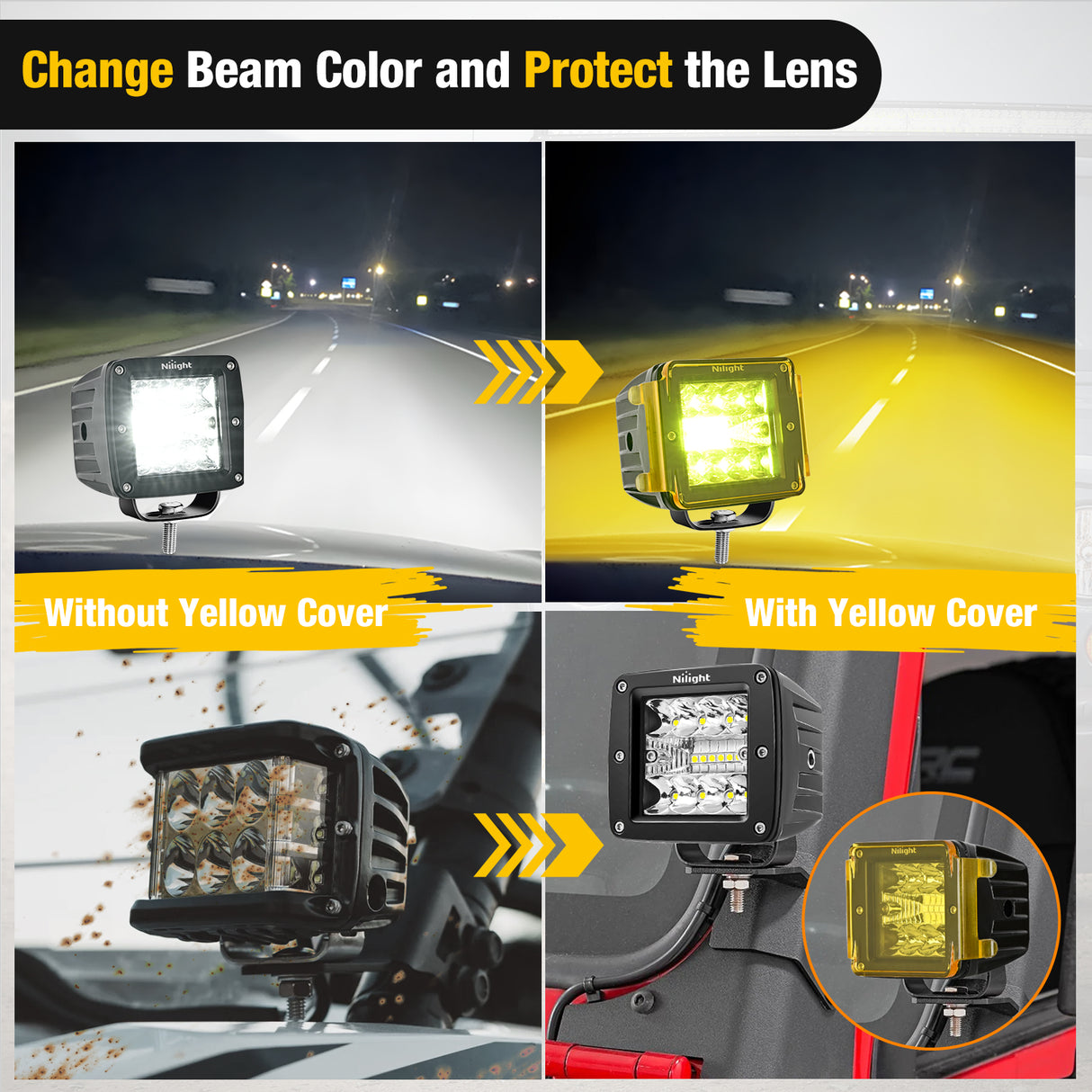 2Pcs 3 inch Yellow Cube Light Pod Cover