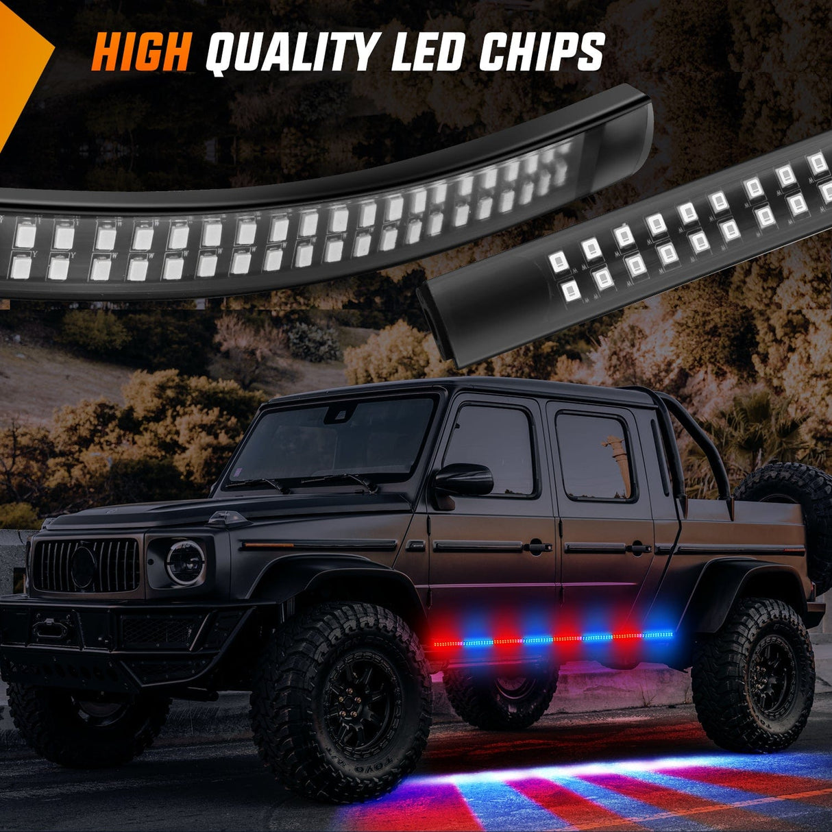 Led light Strip 2PCS 70 Inch Emergency Strobe Lights Strip 1125 LED Running Board Marker Light Red Blue Flexible Side Flashing Warning Caution Safety Waterproof for Truck Construction Vehicles Pickup