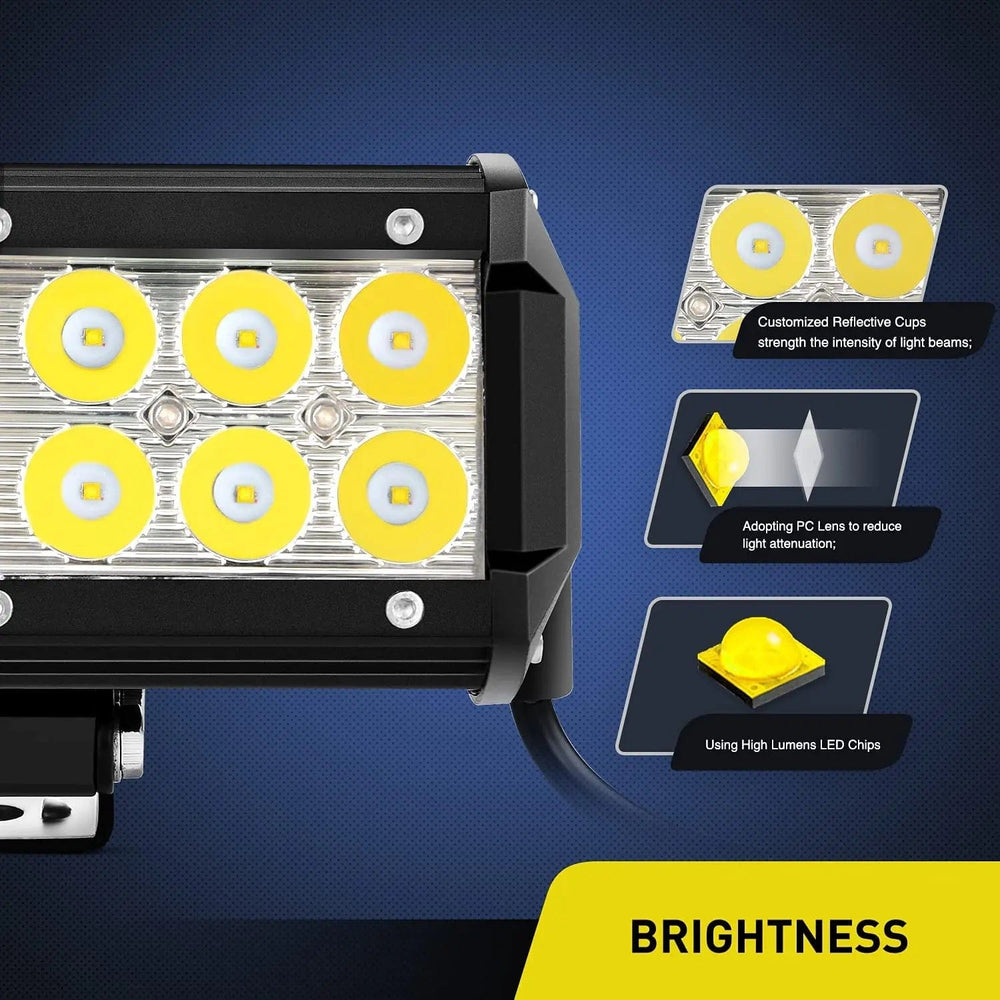 Light Bar Wiring Kit 6.5 Inch 36W Double Row Spot Led Light Bars (Pair) | 16AWG Wire 3Pin Switch