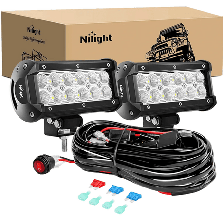 Light Bar Wiring Kit 6.5" 36W Double Row Flood LED Light Bar Kit | 10FT Wire 3Pin Switch