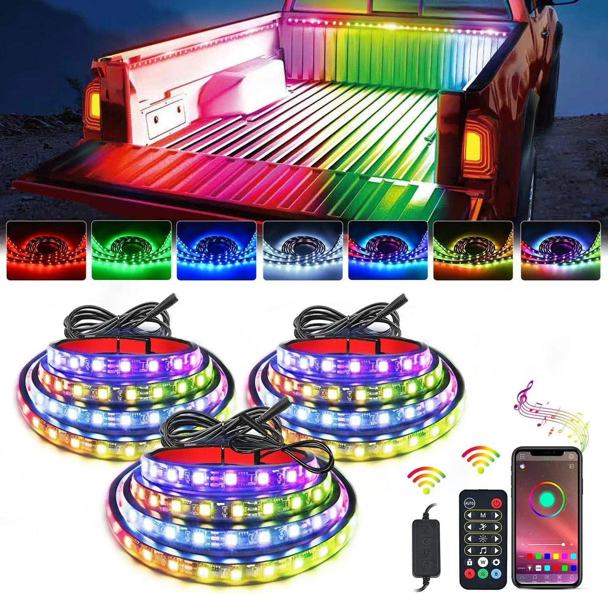 Led light Strip 60 Inch 135Leds RGBIC APP RF Remote Control LED Bed Light Strip 3PCS