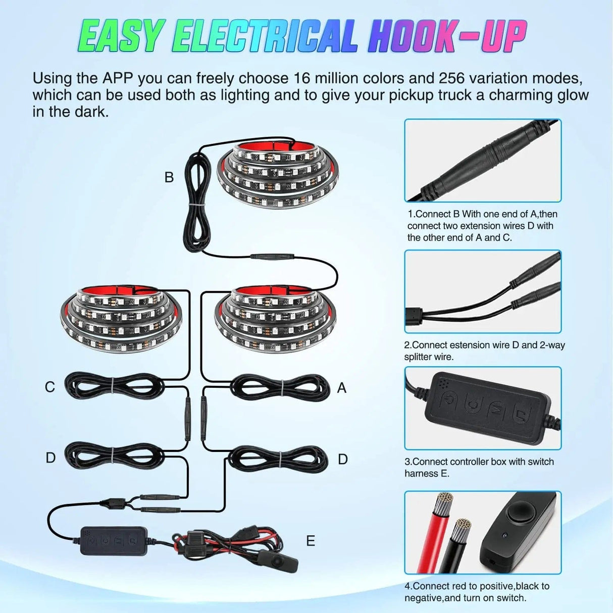 Led light Strip 60 Inch 135Leds RGBIC APP RF Remote Control LED Bed Light Strip 3PCS