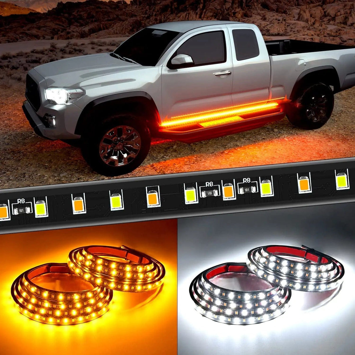 Led light Strip 60 Inch 144 Leds Running Board Amber White Light Strip (Pair)