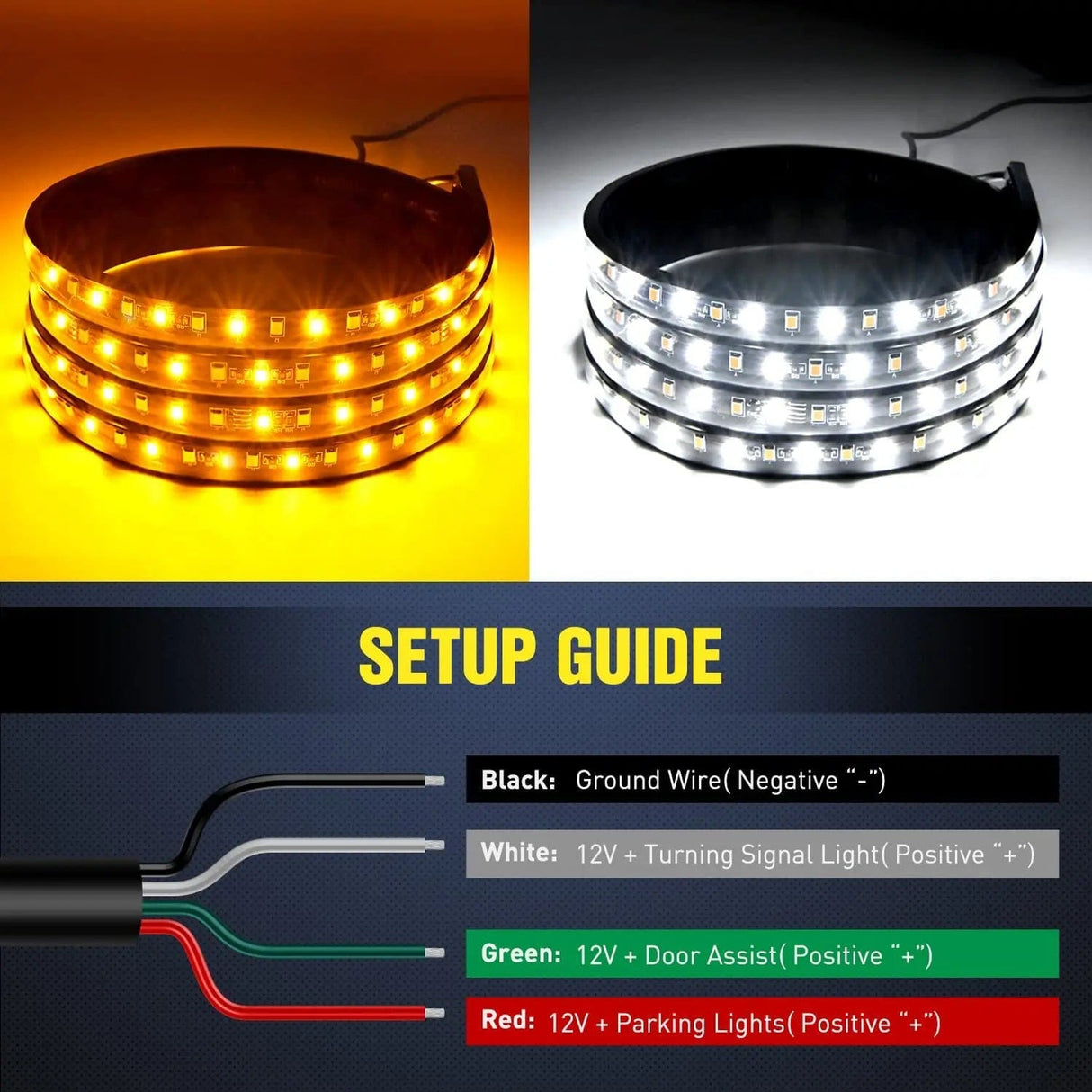 Led light Strip 60 Inch 144 Leds Running Board Amber White Light Strip (Pair)
