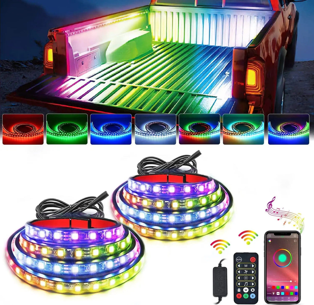 Led light Strip 60 Inch 180Leds RGBIC APP RF Remote Control LED Bed Light Strip 2PCS
