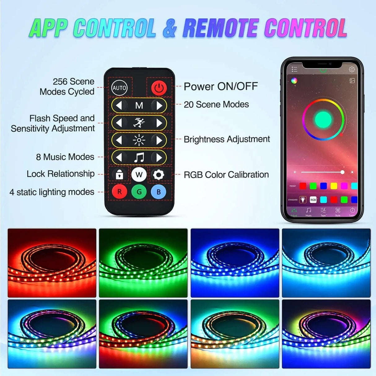 Led light Strip 60 Inch 180Leds RGBIC APP RF Remote Control LED Bed Light Strip 2PCS