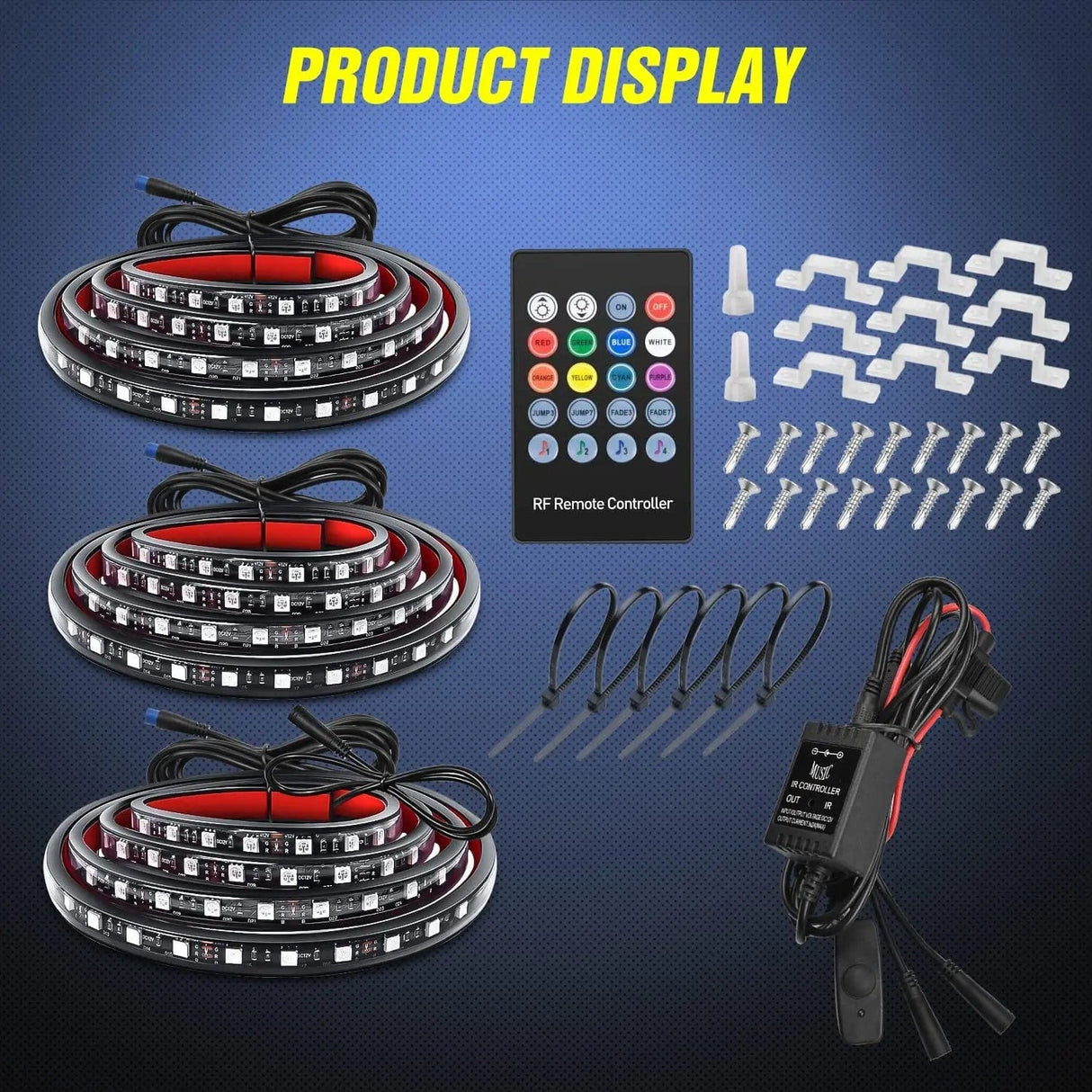 Led light Strip 60 Inch 270Leds RGB RF Remote LED Bed Light Strip 3PCS