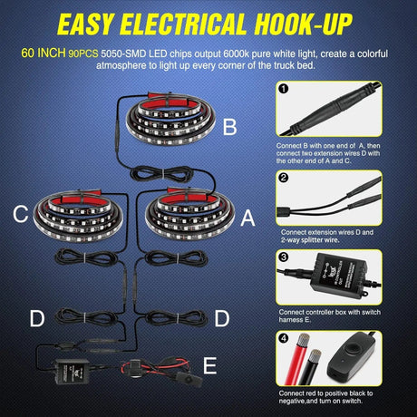 Led light Strip 60 Inch 270Leds RGB RF Remote LED Bed Light Strip 3PCS