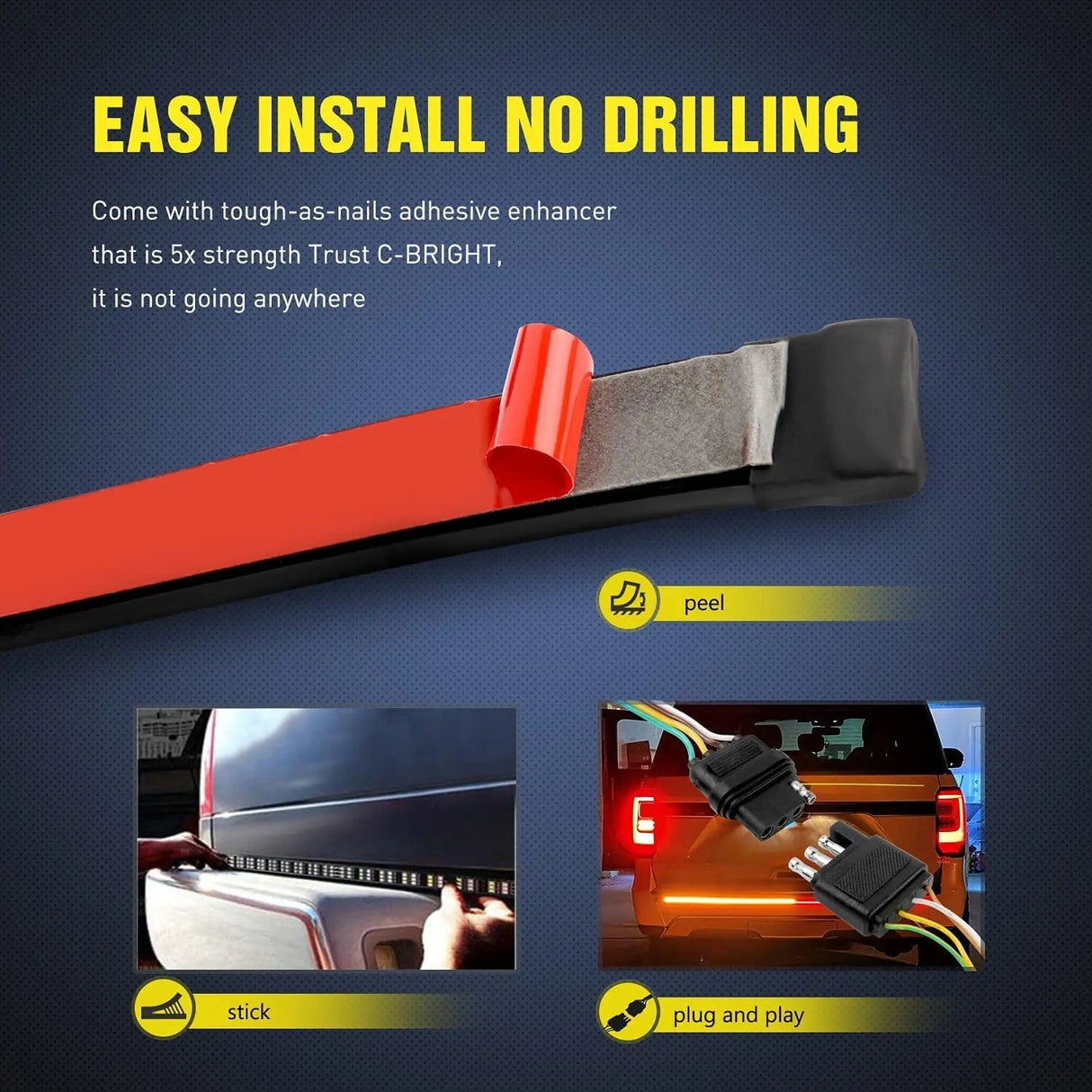 Led light Strip 60 Inch 504Leds Amber Red White Triple Row LED Tailgate Light Strip