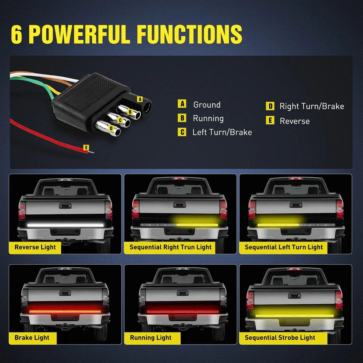 Led light Strip 60 Inch 504Leds Amber Red White Triple Row LED Tailgate Light Strip