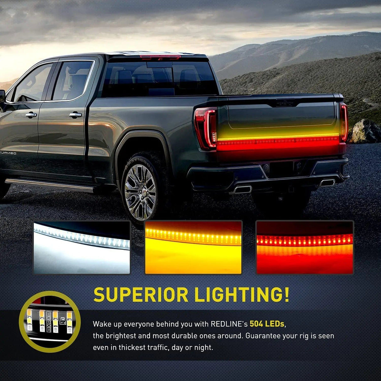 Led light Strip 60 Inch 504Leds Amber Red White Triple Row LED Tailgate Light Strip