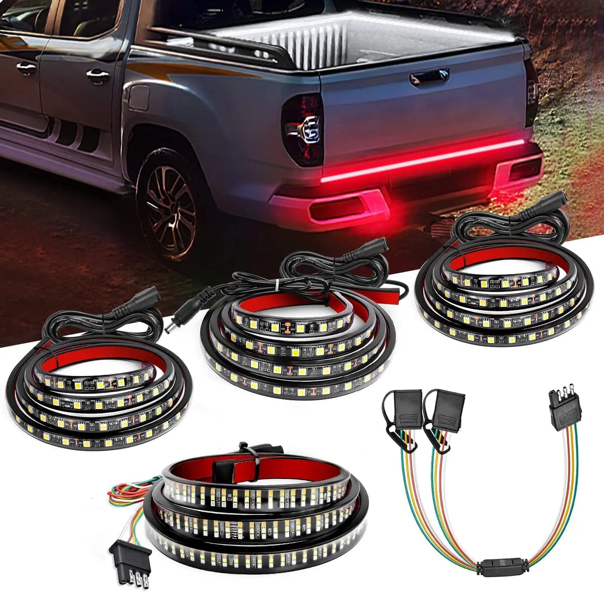 Led light Strip 60 Inch 504Leds Red White Amber Triple Row LED Tailgate Light Strip 4Way Y-Splitter 3PCS